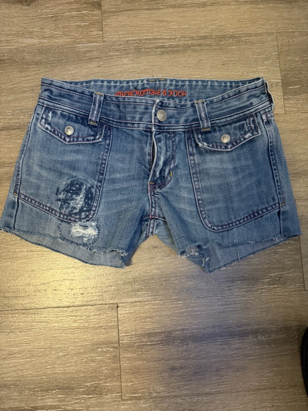 Abercrombie & Fitch Washed Blue Distressed Jean Shorts